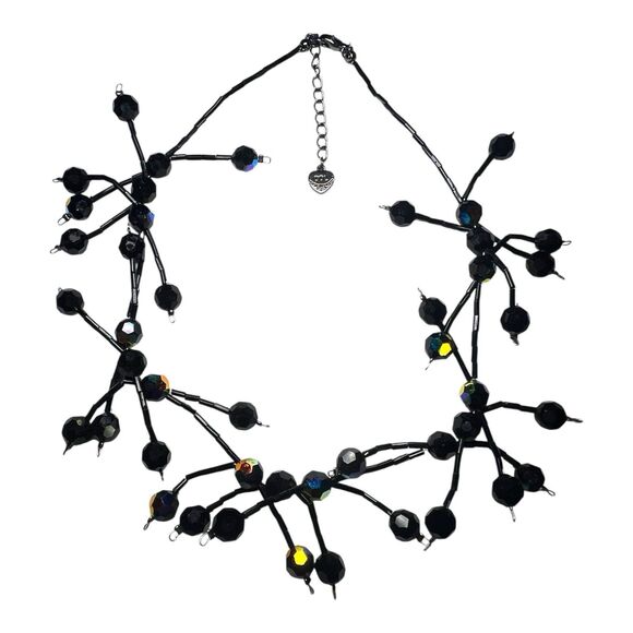 DOL Artisan Necklace Black Glass with Aurora Borealis Finish Sculptural Collar - Picture 2 of 9